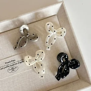 French Style Bow Polka Dot Hair Claw Clip Small Acrylic Handmade Shark Hair Clip For Women Fashion Hair Accessories