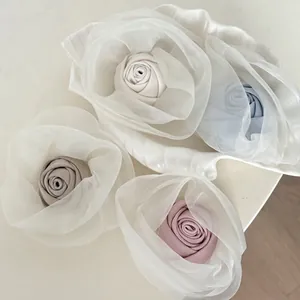 Handmade Mesh Fabric 3D Rose Flower Hair Clip Elegant Romantic Floral Side Clip For Women Daily Beach Holiday Accessories