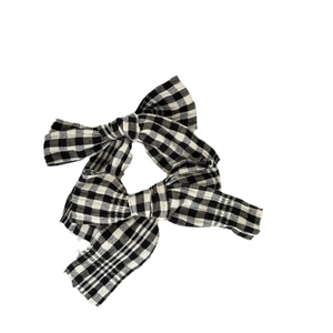 Lot de deux barrettes à nœuds en tissu à carreaux noir et blanc style mignon