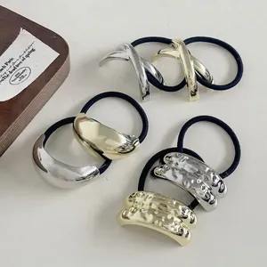 Minimalist Metal Hair Tie For Women High Elastic Alloy Geometric Hair Band Gold Silver Color Commuting Ponytail Holder