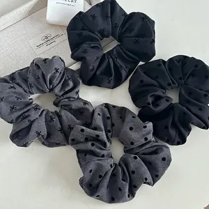 French Style Polka Dot Bow Hair Scrunchie Fabric Elastic Hair Tie Vintage Heart Pattern Ponytail Holder For Women Fashion Hair Accessories