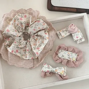 Pince à Cheveux Rose en Dentelle Florale Chouchou Doux Rétro Accessoires de Cheveux pour Femmes Style Pastoral Français Coiffe