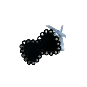 Sweet hollow black bow hair clip with light blue silk ribbon in minimalist ins style