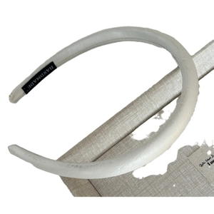 Minimalist white satin thick headband with handmade label for women's hair accessory