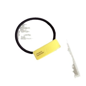 Minimalist elastic hair tie with yellow resin block and France Handmade print