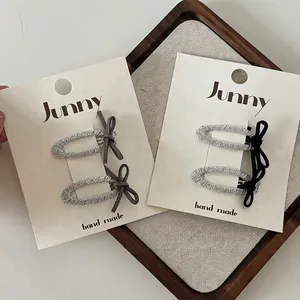 Fermagli per Capelli BB Ovali Glitter Argento Fatti a Mano Con Fiocchi in Camoscio Delicate Forcine alla Moda per Donna Ragazza Accessori per Capelli