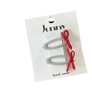 Fermagli per capelli glitterati argento con fiocchi in velluto rosso, set da due pezzi
