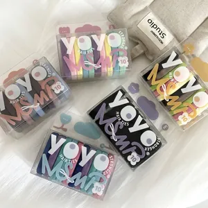 Set of 10 high-elasticity candy-colored hair ties in a portable clear storage box