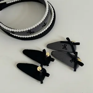 Elegant Fabric Headband With Faux Artificial Pearls Bowknot Design Vintage Hair Clips For Women Daily Office Party Headwear