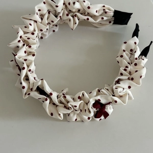 Polka dot pleated headband with a bow in ancra red and white for women accessories
