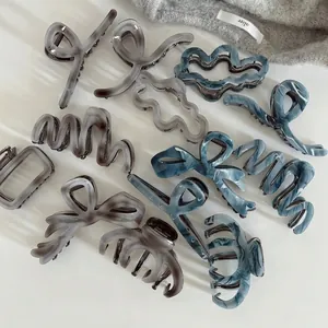 Gray marble ink wash acetate hair claw clip set with irregular shapes for women
