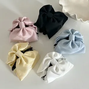 Large Satin Double Layer Bow Hair Claw Clip Elegant Solid Color Shark Clip For Women Girls French Style Hair Accessories