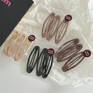 Pinces à Cheveux BB Ovales Minimalistes en Alliage et Émail pour Femmes Filles Couleur Unie Série Café Pinces Mates Accessoires