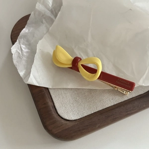 Fermaglio per capelli a fiocco in acetato fatto a mano, colori giallo e rosso scuro