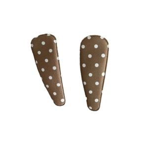 Handmade brown polka dot BB hair clips for girls with fabric covered snap design