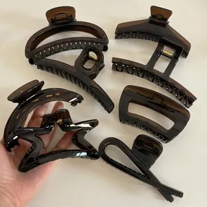 Large Amber Acrylic Hair Claw Clip For Women Geometric Hair Jaw Clip Nonslip Brown Hair Catch Accessory For Daily Hair Styling