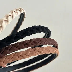 Elegant braided headband set in beige and brown colors with non-slip teeth for women
