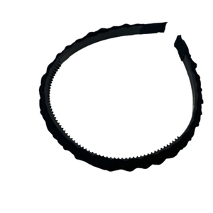 Minimalist black braided hairband with anti-slip teeth design on white background