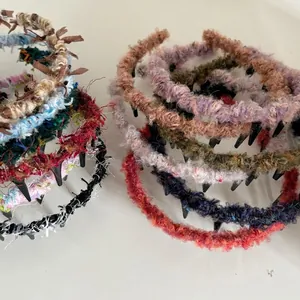 Cerchietto Dolce Multicolore in Filato di Lana Texturizzato Con Denti Antiscivolo Morbido Cerchietto a Onda Accessorio per Capelli