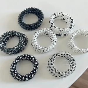 Black White Star Polka Dot Spiral Hair Ties Telephone Cord Elastic Hair Bands For Women Girl Daily Hair Accessories