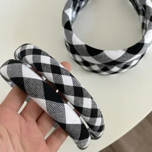 Houndstooth Plaid Headband For Women Academy Style Black White Checkered Fabric Hair Hoop Handmade Fashion Hair Accessories