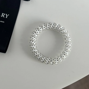 Star polka dot telephone wire hair coil accessory for ponytail in black and white pattern