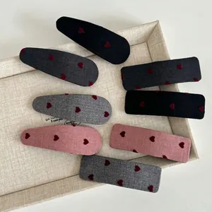 Sweet Heart Fabric Hair Clips For Women Fashion Handmade BB Snap Clips Side Hairpins Retro Cute Hair Accessories