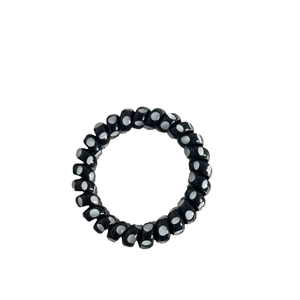 Classic black telephone wire hair coil with white polka dots for stylish ponytails