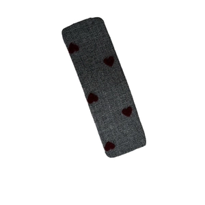 Sweet dark grey fabric hair clip with red heart pattern for stylish fringe styling