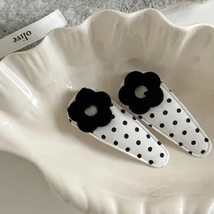 Sweet Polka Dot Fabric Hair Clips For Women Girls Cute Black Flower Red Cherry BB Clips Handmade Korean Hair Accessories