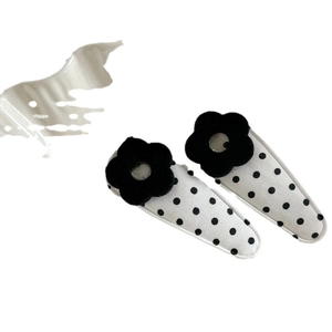 Floral polka dot hair clips with black velvet flowers in a two-piece set for women