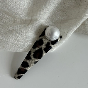 Barrette à cheveux élégante imprimé léopard avec perle pour femme, style coréen chic