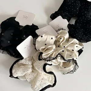 Elegant Lace Polka Dot Satin Scrunchies Rhinestone Bow Mesh Floral Hair Ties Fashion Large Ponytail Holder For Women Daily Jewelry