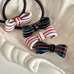 Candy Striped Acetate Bow Hair Clip Colorful Stripe Hair Tie Handmade Simple Versatile Hair Accessories For Women Fashion Headwear