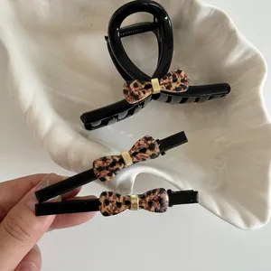 Elegant Leopard Print Bow Hair Claw Clip Fabric Ribbon Shark Clip Fashion Metal Duckbill Clip Hair Accessories For Women