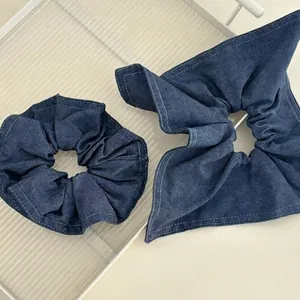Choucou en Jean Bleu Haut de Gamme Corde à Cheveux Carrée pour Femmes Tissu en Jean Vintage Accessoires de Coiffure à la Mode