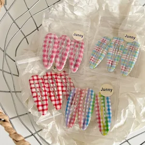 Preppy Style Colored Plaid Waterdrop BB Hair Clips For Student Girls Cute Checkered Fabric Metal Fringe Hairpins Fashion Hair Accessories