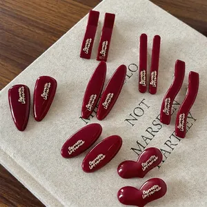 French Vintage Burgundy Acrylic Hair Clip Golden Lettering Barrette La France Geometric Duckbill Clip For Women Daily Headwear