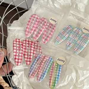 Colorful plaid water drop BB hair clips set for students in cute school style
