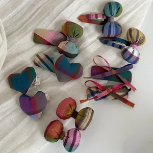 Korean Colorful Plaid Fabric Bow Hair Clip For Girls Sweet Heart Duckbill Clip Small Fresh Cloth Hair Accessory For Children