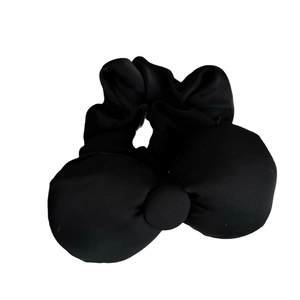 Elegant black bow hair scrunchie made of premium solid fabric for women hairstyles