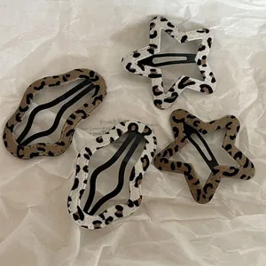 Leopard Print Hair Clip For Women Fashion Fabric Wrapped BB Clip Side Bangs Clip Star Cloud Shaped Hair Accessories