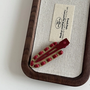 Vintage burgundy leather wrapped alloy hair clip for elegant side bangs styling
