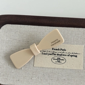 French style handmade beige bow hair clip in minimalist acetate resin material