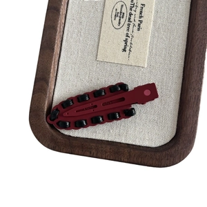 Vintage burgundy red leather wrapped alloy hair clip for elegant Christmas styling