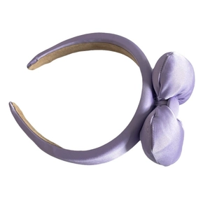 Purple satin padded headband with cute oversized 3D bowknot for women's hair styling