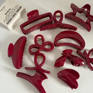 Pinces à Cheveux Bordeaux Style Français Grandes Pinces Requin en Acrylique Brillant Accessoires Coiffure Femme