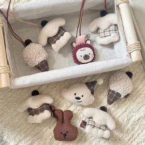 Handmade plush bear and rabbit hair clips and necklace set for girls in warm tones