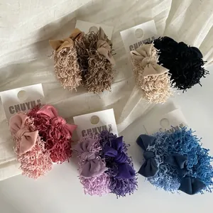 Lot de chouchous en peluche avec nœuds colorés pour coiffures queue de cheval