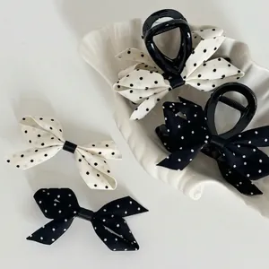 Vintage Polka Dot Bow Hair Claw Clip French Style Fabric Ribbon Shark Clip Elegant Hair Accessory Fashion Headwear For Women